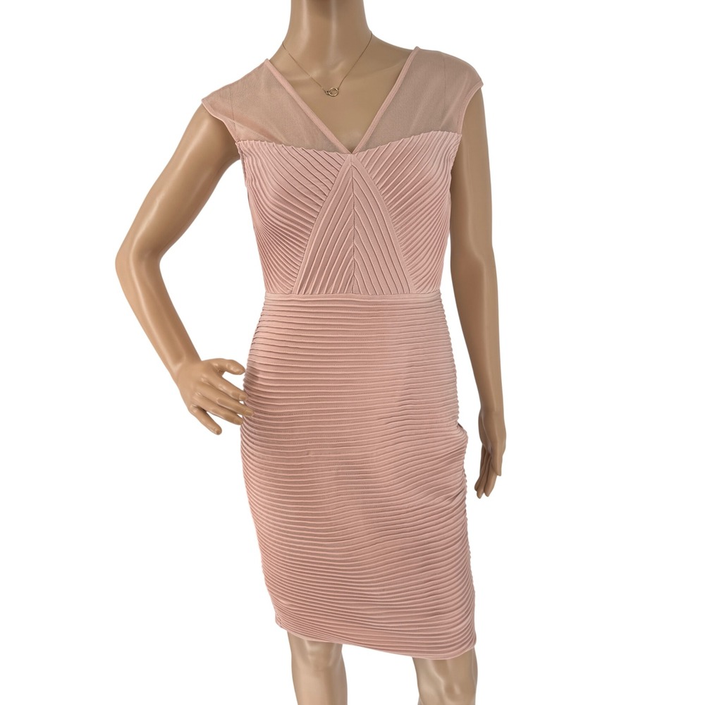 Calvin Klein Womens Pink Ribbed Mesh V-Neck Cocktail‎ Bandage Dress Size 2